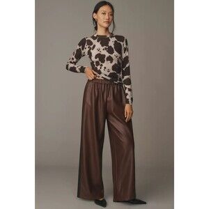 NWT Anthropologie Maeve Faux Leather Pull-On Track Pants M Brown $138